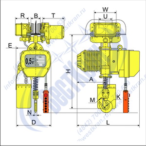 Чертеж тали электрической цепной передвижной DHS-B-0.5